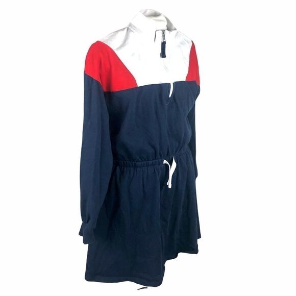 TOMMY JEANS RED WHITE & BLUE LONG SLEEVE MOCK NECK COLORBLOCK MINI DRESS L 12/14 - Picture 2 of 8